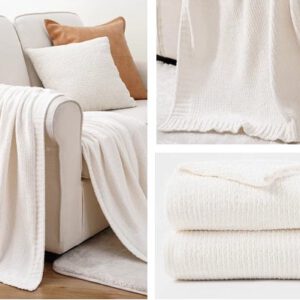 Throws Blanket - Chenille Offwhite-01