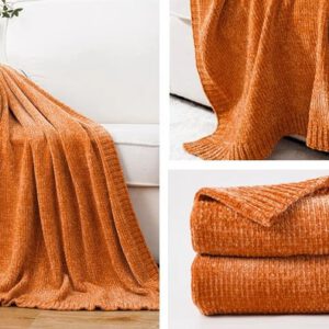 Throws Blanket - Chenille Orange-01