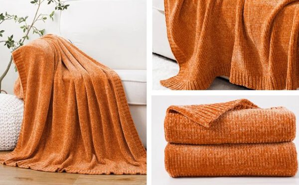 Throws Blanket - Chenille Orange-01