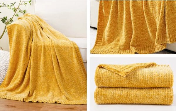 Throws Blanket - Chenille Yellow-01