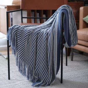 Throws Blanket - Stripe Tessel - Blue